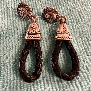 Brighton black leather earrings.